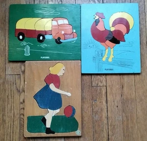 Two Vintage Playskool & One Judy Wooden Puzzle Very Early Ones - Picture 1 of 4