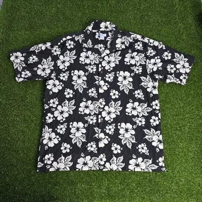 Half Moon Bay Shirt XL Black White hibiscus Floral Hawaiian Cotton Bamboo Viscos - Image 1 of 4