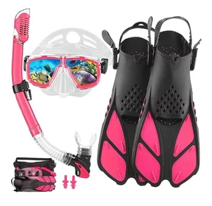 6-9 Scuba Flippers Fin Snorkel set Lady flipper goggle Pink Black - Picture 1 of 1