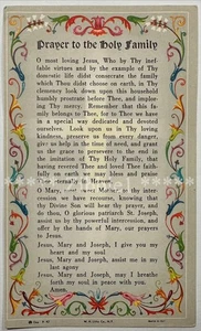 Oración a la Sagrada Familia, Tarjeta de Oración Sagrada Devocional de Colección. - Imagen 1 de 2