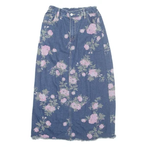 Girls Straight Skirt Blue Long Denim Floral XL - Picture 1 of 6