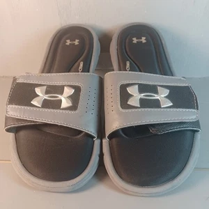 Mens UNDER ARMOUR 4D FOAM Adjustable Slides Shoes Sz 7 Gray/Black - Picture 1 of 5