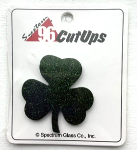 COE 96 vorgeschnittenes Schmelzglas Kleeblatt glitzernd grün - Bild 1 von 2