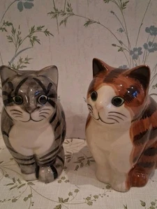 Quail Pottery Dave Grey Tabby Cat 🐱 And Tim Tiger Stripe Cat Ornament. - Picture 1 of 13
