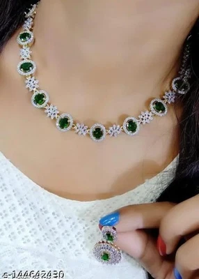 Set da sposa orecchini gioielli etnici AD ZIRCONI placcati argento indiano... - Immagine 1 di 4