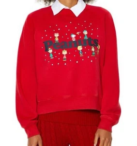 PEANUTS Christmas Sweatshirt Red Pullover Snoopy Women’s MEDIUM - NWT Forever 21 - Picture 1 of 4