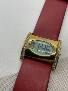 Joan Rivers Watch Women Silver Tone Rhinestone Dial Red Leather Band New Battery - Picture 1 of 8
