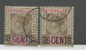 Seychelles QV overprinted 8 cents and 36 cents used - Picture 1 of 1