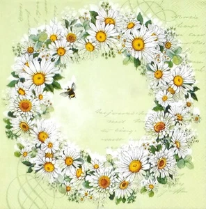 T425# 3 servilletas de papel individuales para decoupage corona de flor de margarita blanca en verde - Imagen 1 de 12
