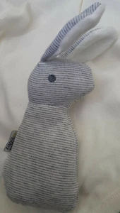 Mami Beby Bunny Rabbit Grey White Stripe Bunny Rattle Baby Toy - Picture 1 of 6