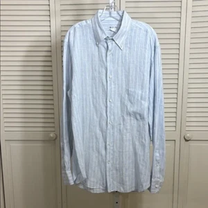 Loro Piana Blue & White Striped Woven Flax Linen Business Shirt Size XXL (18) - Picture 1 of 10