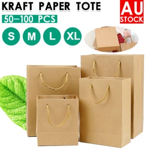 Bulk Kraft Paper Bags Gift Shopping Carry Craft Brown Retail Bag with Handles AU - Picture 1 of 16