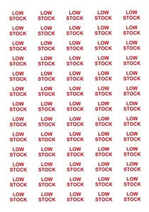 650 LOW STOCK Label Stickers in RED - Sold Out Labels Catalogue Brochures UK - Picture 1 of 2