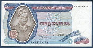 BILLET de BANQUE du ZAÏRE.5 ZAÏRES Pick n°22.b du 27.10.1980 en SPL BA 2675670 E - Picture 1 of 2