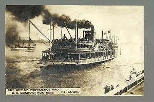 St. Louis MISSOURI RP 1909 STEAMBOAT City of Providences U.S. GUNBOAT HUNTRESS - Bild 1 von 2