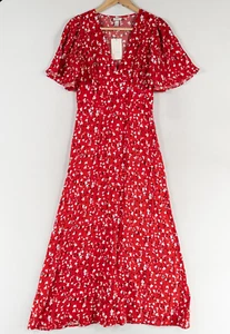 Maxi Vestido A New Day Talla 2 Rojo Blanco Floral Rayón Manga Acampanada Retro Estilo De Colección - Imagen 1 de 8