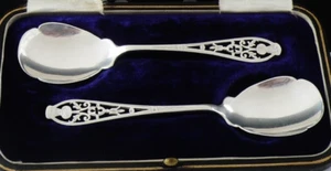 Pair Cased Sterling Silver Scottish Thistle Jam Preserve Spoons, Sheffield 1921 - Picture 1 of 13