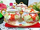 Limoges France tray & creamer and sugar holder mayo pot painted signed currents 