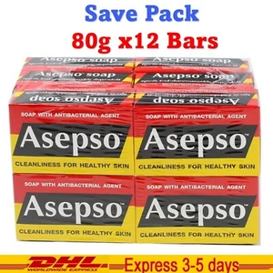 12 Bars Asepso Bar Soap Original Formula Washes Away Bacteria Dirty Healthy Skin - Picture 1 of 12