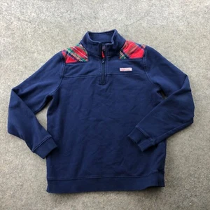 Vineyard Vines Sweater Boys XL Blue Red Tartan Plaid 1/4 Zip Knit Pullover Youth - Picture 1 of 10