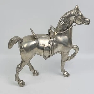 SCULTURA STATUA CAVALLO A GALOPPO in Metallo Argentato VINTAGE Soprammobile '900 - Foto 1 di 9