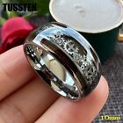 Unisex Gear Ring Cool Tungsten Wedding Band Domed Finish Wood Inlay Comfort Fit
