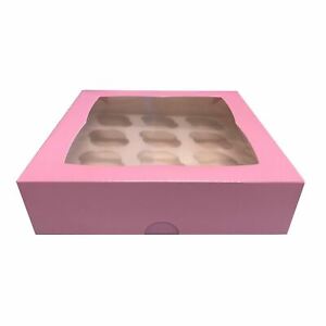 Cupcake Boxes 12 Hole 10Pk  Cardboard Paper Box Baby Pink Patty Pans Cake Boxes