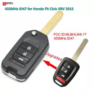 Upgraded Flip Remote Key 3+1 Button 433MHz ID47 for Honda CR-V HR-V Accord Civic - Foto 1 di 3