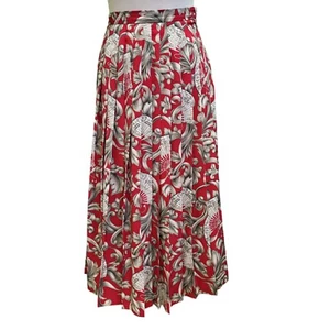 Vintage Country Casuals Skirt 90s Midi Red White Floral Baroqu Fit Flare S 8 W26 - Picture 1 of 5