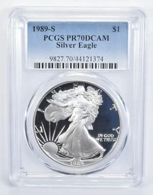 1989-S PR70 CÁMARA PCGS American Silver Eagle prueba 70 Foto 1 de 4