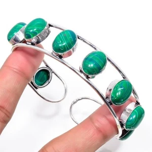 Malachite Gemstone 925 Sterling Silver Handmade Jewelry Bangle - Picture 1 of 2