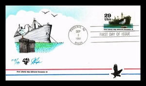 US COVER WWII LIBERTY SHIPS 50TH ANNIVERSARY FDC PUGH HAND COLORED CACHET - Picture 1 of 2