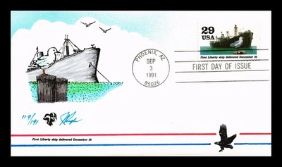 US COVER WWII LIBERTY SHIPS 50TH ANNIVERSARY FDC PUGH HAND COLORED CACHET - Image 1 of 2