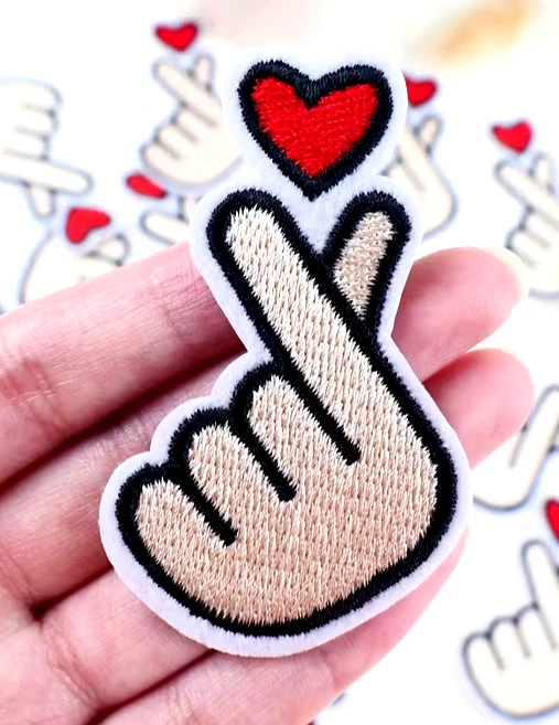 Iron-On Applique Finger Heart 2 +5/8 x 2 1/2 inch - Image 1 of 4