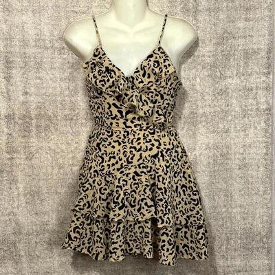 Mameluco estampado de leopardo XS correa de espagueti con volantes en capas mini una pieza Foto 1 de 4