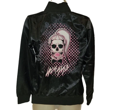 Nueva Chaqueta de Bombardero LADY GAGA S Esqueleto Concierto Cremallera Negra Satinada Rara Edición Limitada Foto 1 de 4