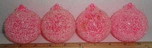 (4) Vintage Jewelbrite Pink Plastic Mica Sugar Ball Christmas Ornaments - Picture 1 of 2