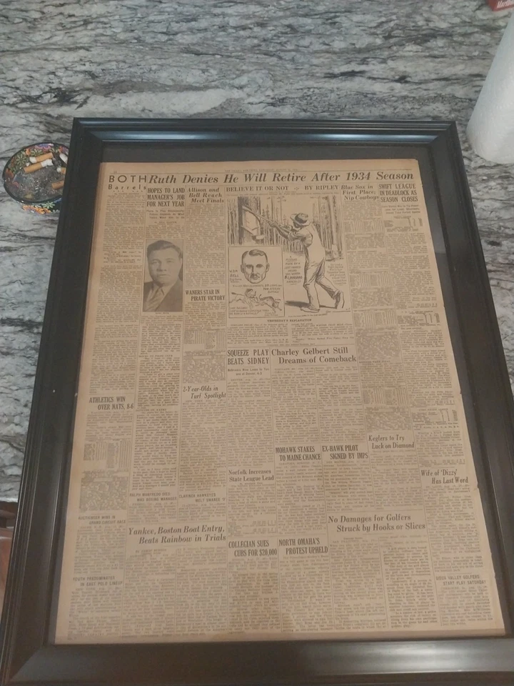 1934 Omaha Bee Newspaper Article Of Babe Ruth AND HIS PLANS AFTER BASEBALL - Image 1 of 1