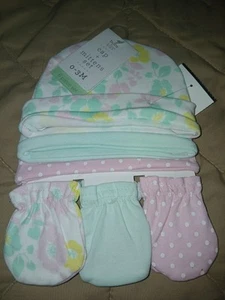 Cradle Cap & Scratch Mitten Set By Baby Kiss,Girl, Pinks, 3 Caps &3 Mittens - Picture 1 of 2