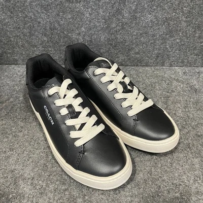 Zapatilla deportiva de caña baja de cuero con clip COACH para mujer talla US 7 B negra/carbón Foto 1 de 4