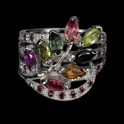 Anillo de plata de ley 925 turmalina granate piedras preciosas naturales joyería talla 9 Foto 1 de 4