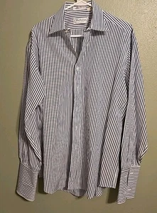 VTG Burberrys London Dress Shirt Men 16-34 White Striped Long Sleeve Usa Made - Picture 1 of 7