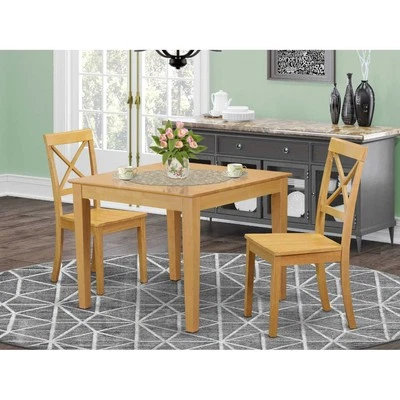 East West Furniture OXBO3-OAK-W 3 Piece Dining Set Contains a Square Dining Room - Image 1 of 4