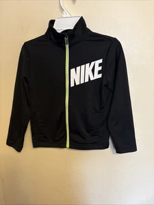 Nike Boy’s 6 -7 Years Full Zip Track Jacket Black With White Logo Pockets - Picture 1 of 4