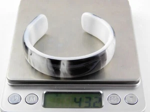 Patriot Glassworks Art Glass Cuff Bracelet White Black Stripes Signed Artisan - Picture 1 of 11