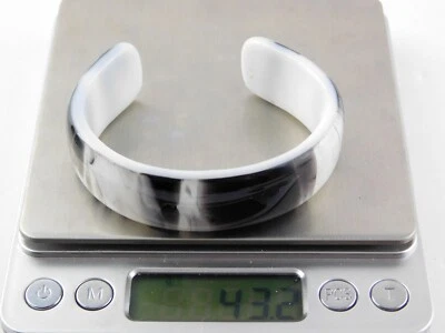 Patriot Glassworks Art Glass Cuff Bracelet White Black Stripes Signed Artisan - Image 1 of 4