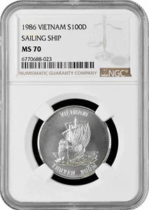 Vietnam 100 dong 1986, NGC MS70, "Basura vietnamita" Top Pop moneda de plata - Imagen 1 de 2