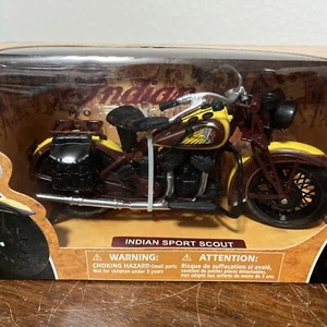 NEWRAY 1:12 1934 INDIAN SPORT SCOUT CLASSIC DIECAST MOTORCYCLE BROWN & Yellow - Picture 1 of 6