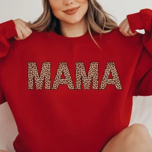 Leopard Print Mama Sweatshirt Cheetah Print Mom Sweater Mother Shirt - Picture 1 of 30