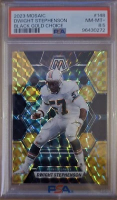 POP 1! 2023 Mosaic Choice Dwight Stephenson Black Gold /8 Miami Dolphins PSA 8.5 - Image 1 of 2
